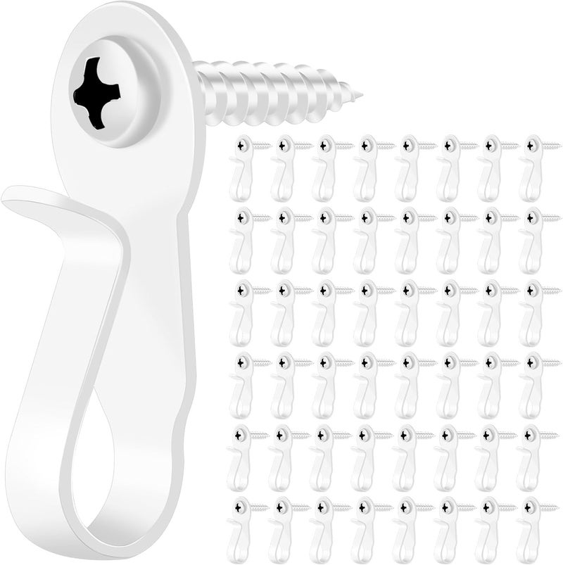 DINGEE 48 Pack Screw Hooks, White Outdoor String Light Clips, Christmas Light Hooks, Small Stainless Steel Screw in Hooks for Patio, Plants, Wind Chimes - Image 1